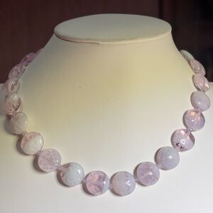 Handmade Pink and white Beaded Necklace with lavender amethyst beads 16 inches